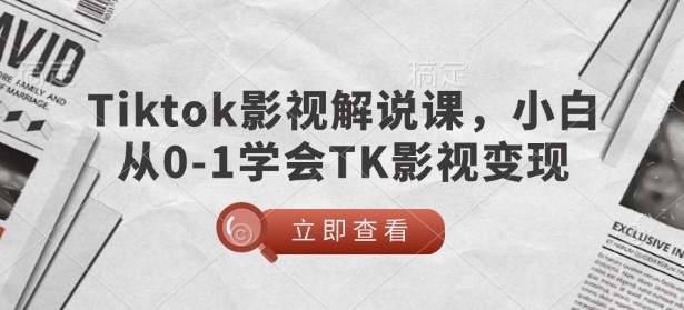 TikTok影视解说课，小白从0-1学会TK影视变现-泱泱学习社