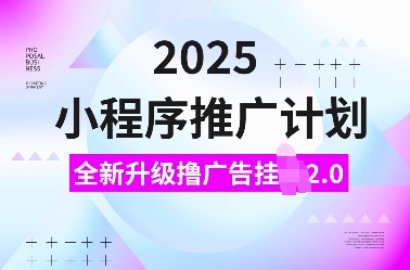 2025小程序推广计划，全新升级撸广告挂JI2.0玩法，日入多张，小白可做【揭秘】-泱泱学习社
