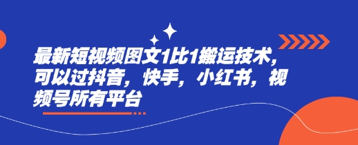 最新短视频图文1比1搬运技术，可以过抖音，快手，小红书，视频号所有平台-泱泱学习社