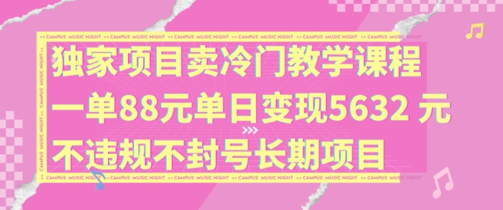 独家项目卖冷门教学课程一单88元单日变现5632元违规不封号长期项目【揭秘】-泱泱学习社