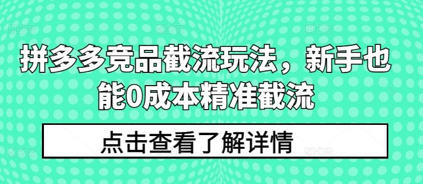 拼多多竞品截流玩法，新手也能0成本精准截流-泱泱学习社