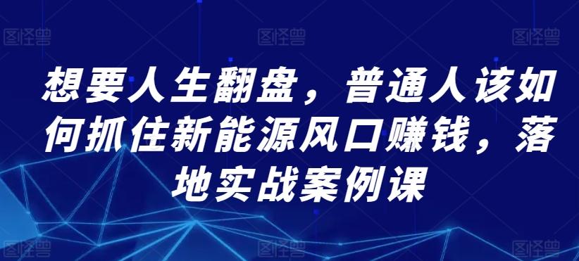 想要人生翻盘，普通人该如何抓住新能源风口赚钱，落地实战案例课-泱泱学习社