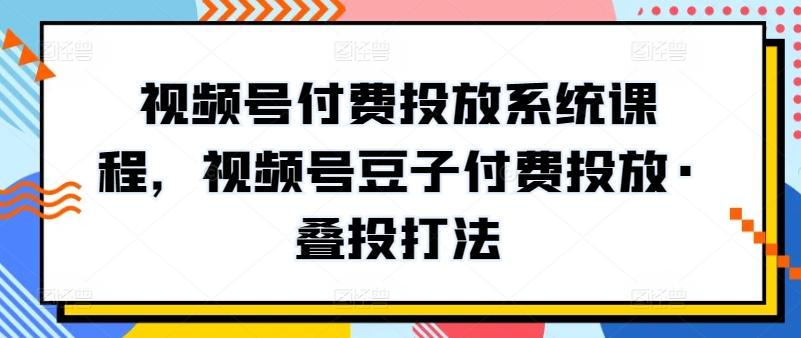 视频号付费投放系统课程，视频号豆子付费投放·叠投打法-泱泱学习社