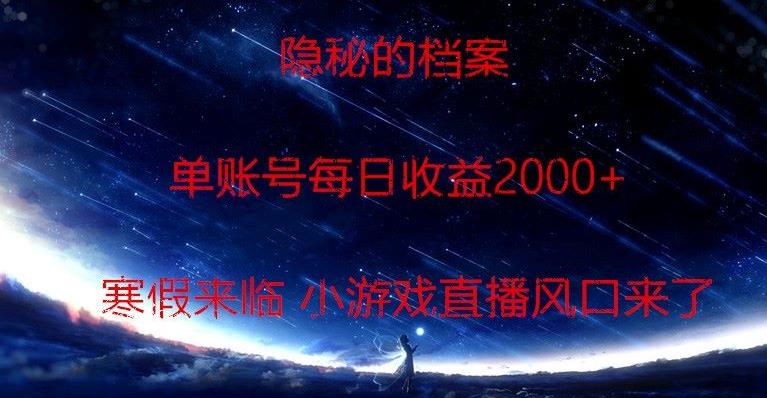 隐秘的档案小游戏直播，单账号每日收益2000+工作室可批量做-泱泱学习社