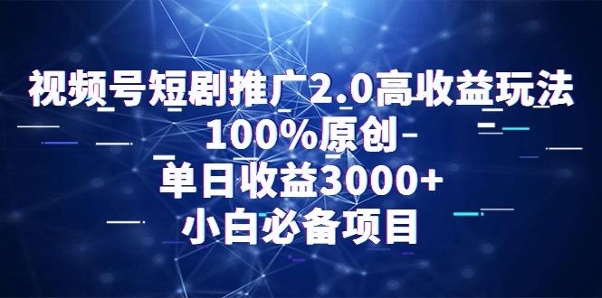 视频号短剧推广2.0高收益玩法，100%原创，单日收益3000+，小白必备项目-泱泱学习社