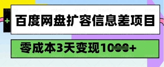 百度网盘扩容信息差项目，零成本，3天变现1k，详细实操流程-泱泱学习社