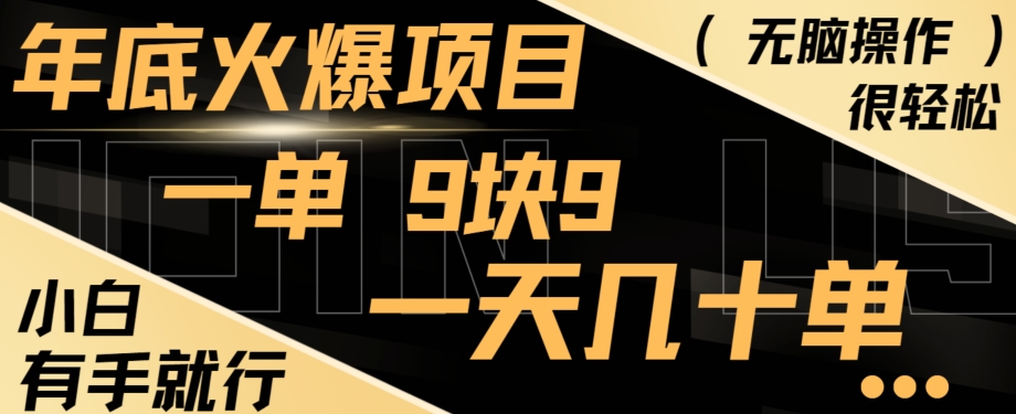 年底火爆项目，一单9.9，一天几十单，只需一部手机，傻瓜式操作，小白有手就行-泱泱学习社