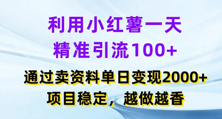 利用小红书一天精准引流100+，通过卖项目单日变现2k+，项目稳定，越做越香【揭秘】-泱泱学习社