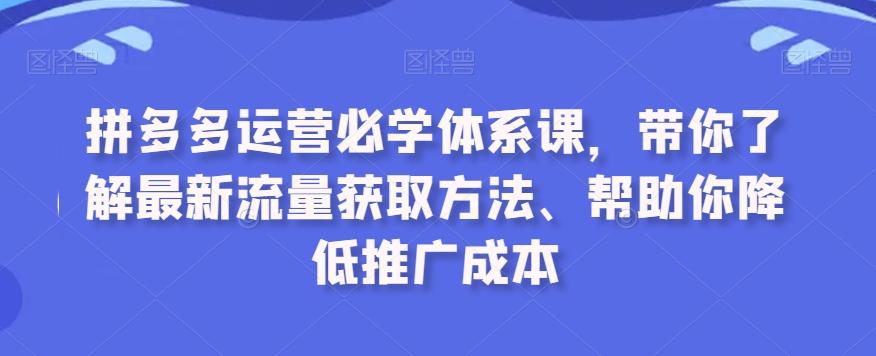拼多多运营必学体系课，带你了解最新流量获取方法、帮助你降低推广成本-泱泱学习社
