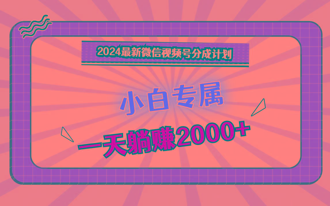 2024最新微信视频号分成计划，对新人友好，一天躺赚2000+-泱泱学习社