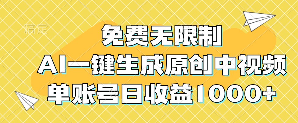 免费无限制，AI一键生成原创中视频，单账号日收益1000+-泱泱学习社