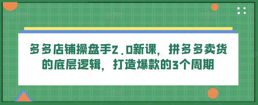 多多店铺操盘手2.0新课，拼多多卖货的底层逻辑，打造爆款的3个周期-泱泱学习社