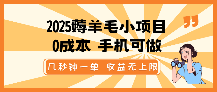 2025薅羊毛小项目，0成本 手机可做，几秒钟一单，收益无上限-泱泱学习社