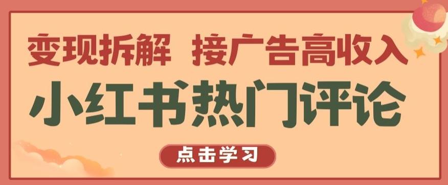 小红书热门评论，变现拆解，接广告高收入【揭秘 】-泱泱学习社