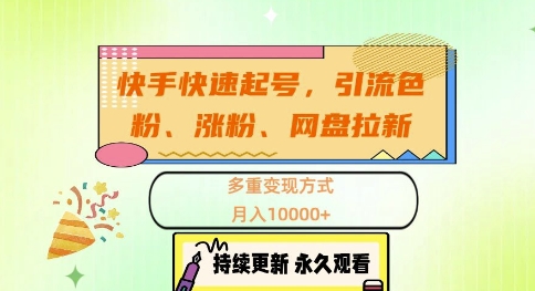 快手快速起号，引流s粉、涨粉、网盘拉新多重变现方式，月入1w【揭秘】-泱泱学习社
