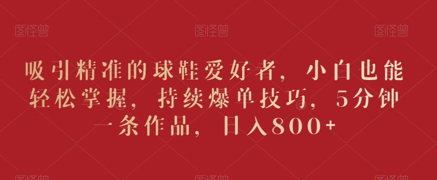 吸引精准的球鞋爱好者，小白也能轻松掌握，持续爆单技巧，5分钟一条作品，日入800+【揭秘】-泱泱学习社