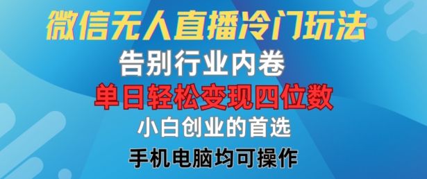 微信无人直播冷门玩法，告别行业内卷，单日轻松变现四位数，小白的创业首选【揭秘】-泱泱学习社