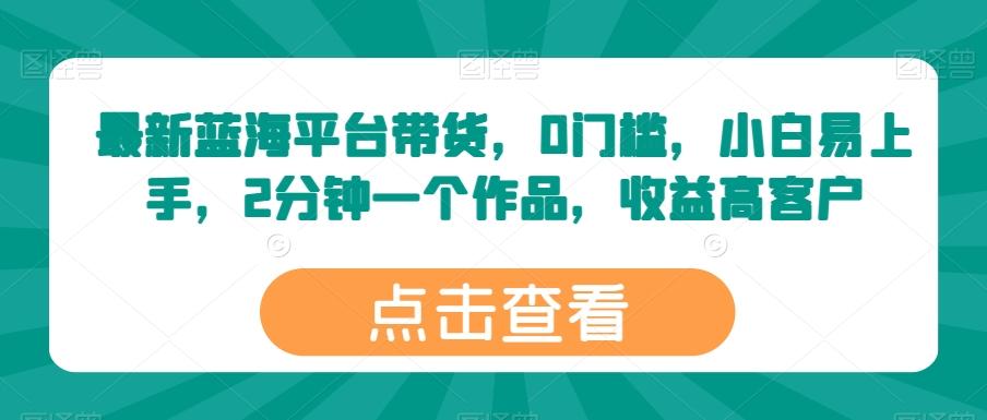 最新蓝海平台带货，0门槛，小白易上手，2分钟一个作品，收益高【揭秘】-泱泱学习社