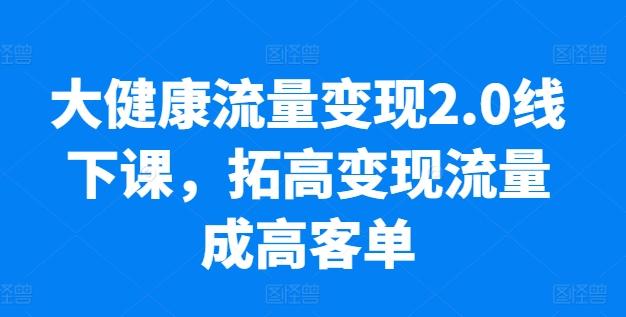 大健康流量变现2.0线下课，​拓高变现流量成高客单，业绩10倍增长，低粉高变现，只讲落地实操-泱泱学习社