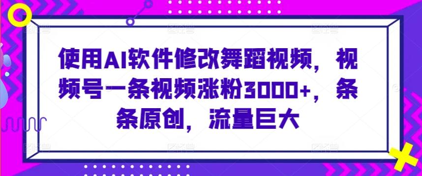 使用AI软件修改舞蹈视频，视频号一条视频涨粉3000+，条条原创，流量巨大【揭秘】-泱泱学习社