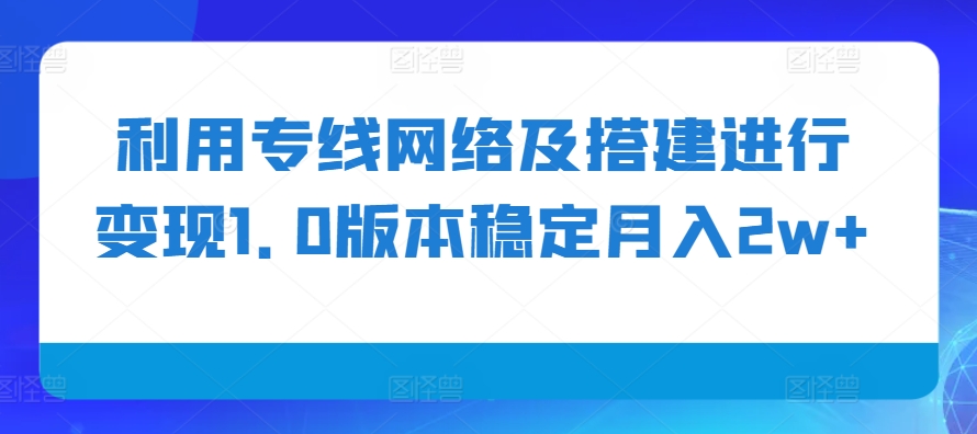 利用专线网络及搭建进行变现1.0版本稳定月入2w+【揭秘】-泱泱学习社
