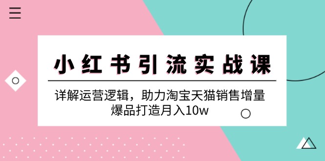 小红书引流实战课：详解运营逻辑，助力淘宝天猫销售增量，爆品打造月入10w-泱泱学习社
