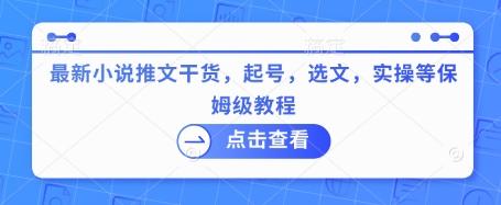最新小说推文干货，起号，选文，实操等保姆级教程-泱泱学习社