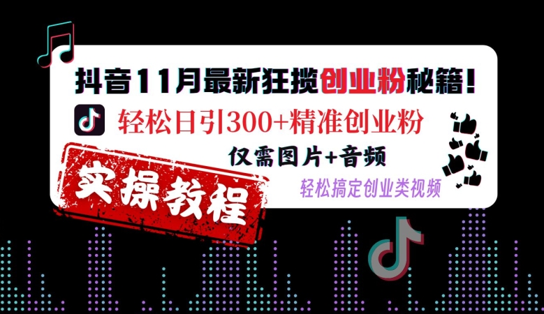 抖音11月最新狂揽创业粉秘籍，轻松日引300+精准创业粉，仅需图片+音频，轻松搞定创业类视频-泱泱学习社