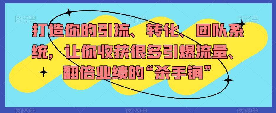 打造你的引流、转化、团队系统，让你收获很多引爆流量、翻倍业绩的“杀手锏”-泱泱学习社