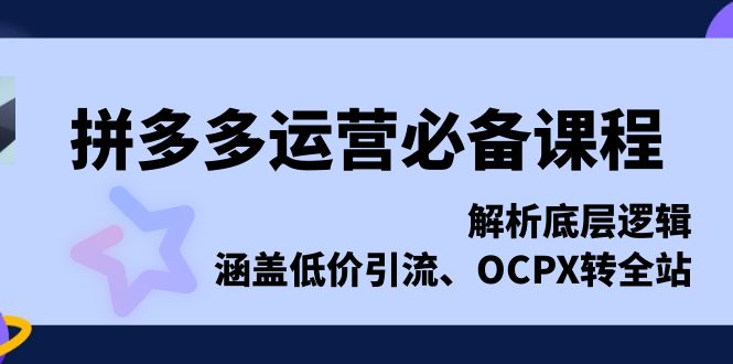 拼多多运营必备课程，解析底层逻辑，涵盖低价引流、OCPX转全站-泱泱学习社