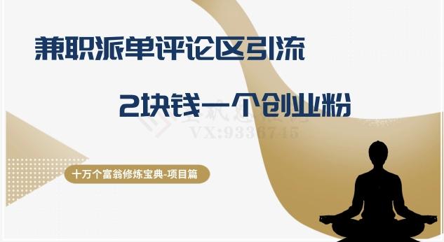 十万个富翁修炼宝典之11.兼职派单评论区引流，2块钱一个创业粉-泱泱学习社
