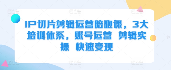 IP切片剪辑运营陪跑课，3大培训体系，账号运营 剪辑实操 快速变现-泱泱学习社