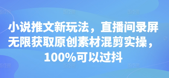 小说推文新玩法，直播间录屏无限获取原创素材混剪实操，100%可以过抖-泱泱学习社