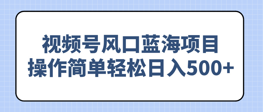 视频号风口蓝海项目，操作简单轻松日入500+-泱泱学习社