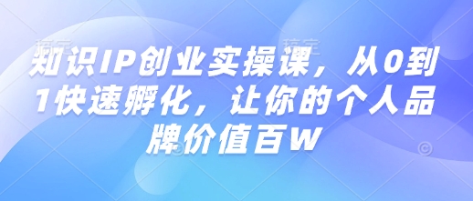 知识IP创业实操课，从0到1快速孵化，让你的个人品牌价值百W-泱泱学习社