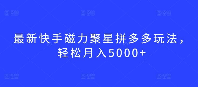 最新快手磁力聚星拼多多玩法，轻松月入5000+【揭秘】-泱泱学习社