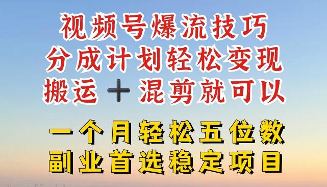 视频号爆流技巧，分成计划轻松变现，搬运 +混剪就可以，一个月轻松五位数稳定项目【揭秘】-泱泱学习社
