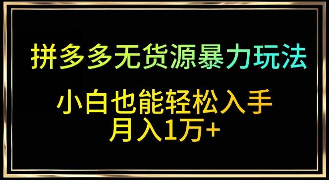 拼多多无货源暴力玩法，全程干货，小白也能轻松入手，月入1万+【揭秘】-泱泱学习社
