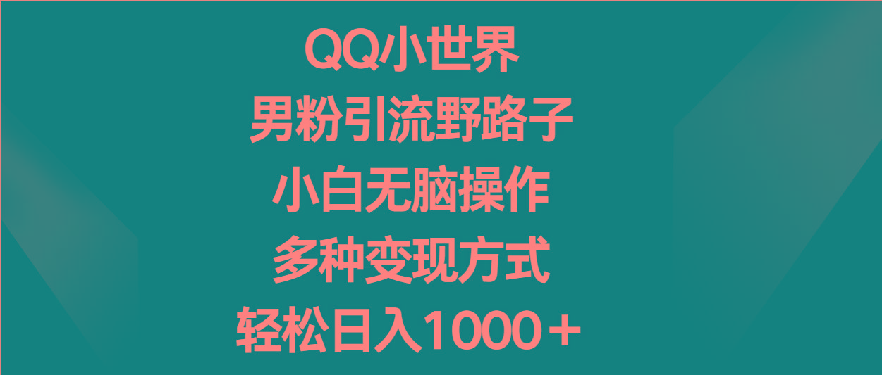 QQ小世界男粉引流野路子，小白无脑操作，多种变现方式轻松日入1000＋-泱泱学习社