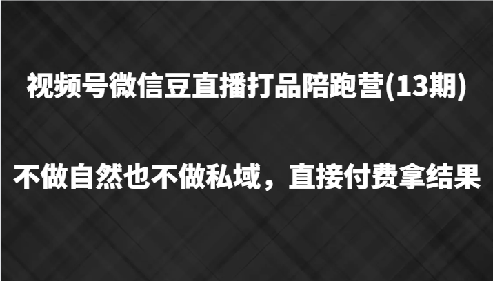 视频号微信豆直播打品陪跑(13期)，不做不自然流不做私域，直接付费拿结果-泱泱学习社