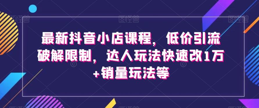 最新抖音小店课程，低价引流破解限制，达人玩法快速改1万+销量玩法等-泱泱学习社