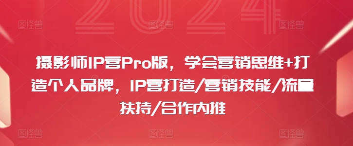 摄影师IP营Pro版，学会营销思维+打造个人品牌，IP营打造/营销技能/流量扶持/合作内推-泱泱学习社