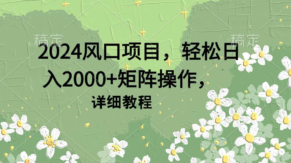 (9652期)2024风口项目，轻松日入2000+矩阵操作，详细教程-泱泱学习社