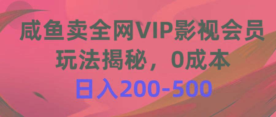 咸鱼卖全网VIP影视会员，玩法揭秘，0成本日入200-500-泱泱学习社
