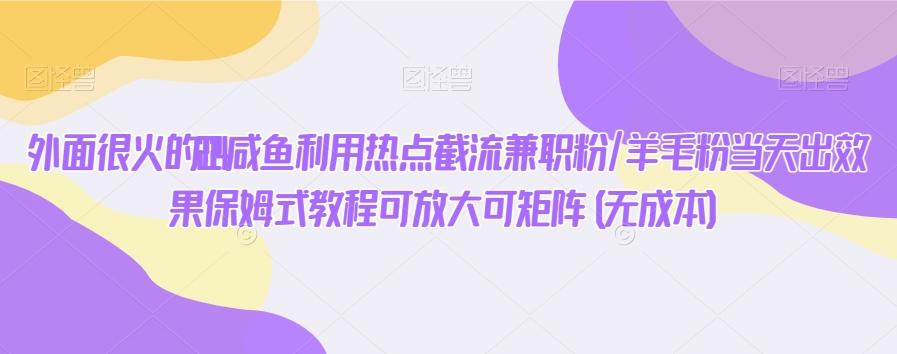 外面很火的2024咸鱼利用热点截流兼职粉/羊毛粉当天出效果保姆式教程可放大可矩阵(无成本)-泱泱学习社