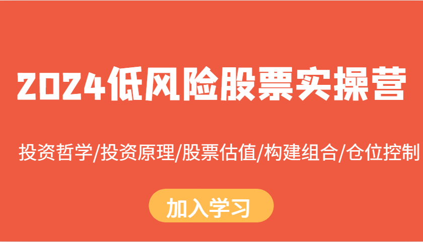 2024低风险股票实操营：投资哲学/投资原理/股票估值/构建组合/仓位控制-泱泱学习社