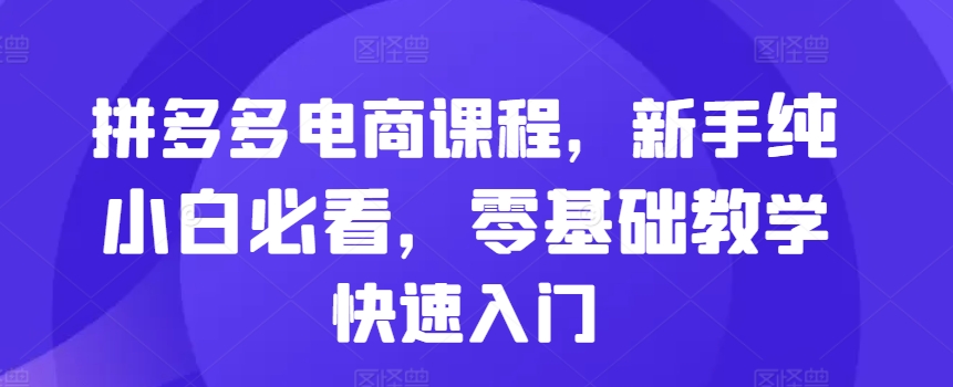 拼多多电商课程，新手纯小白必看，零基础教学快速入门-泱泱学习社