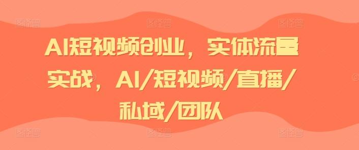 AI短视频创业，实体流量实战，AI/短视频/直播/私域/团队-泱泱学习社