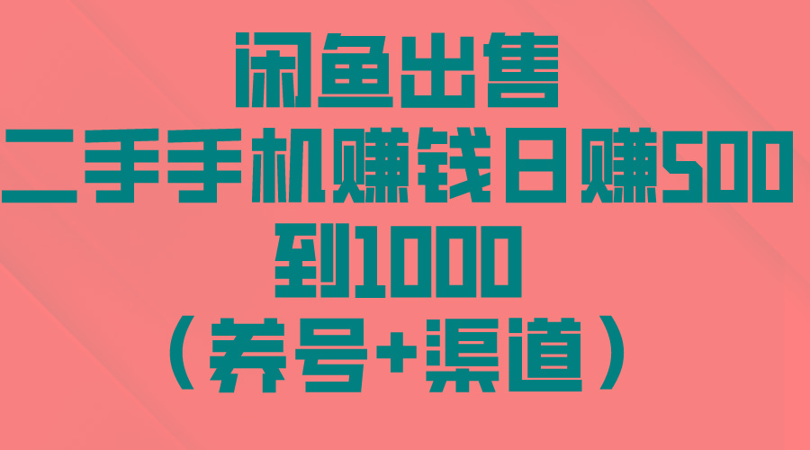 闲鱼出售二手手机赚钱，日赚500到1000(养号+渠道-泱泱学习社