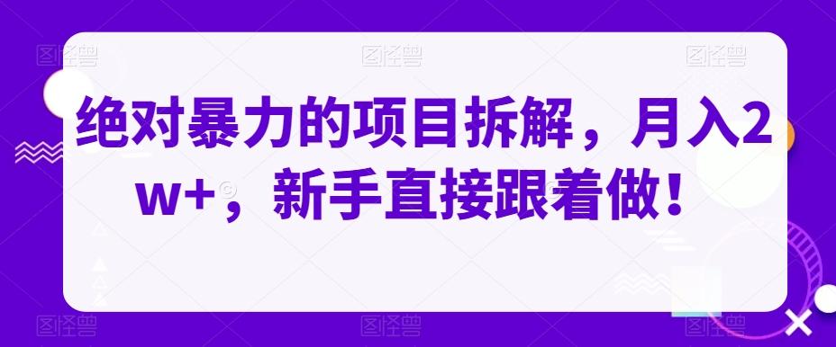 绝对暴力的项目拆解，月入2w+，新手直接跟着做！-泱泱学习社